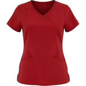 Cherokee Infinity Womens Red Scrub‎ Top Small V-Neck Pocket Utility